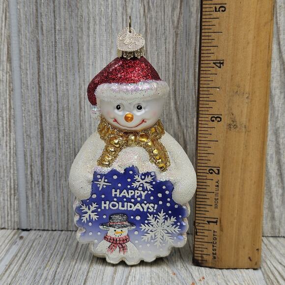OWC Snowman Glass Ornament Glitter Happy Holidays Christmas Decor Collectible‎ - Picture 2 of 9